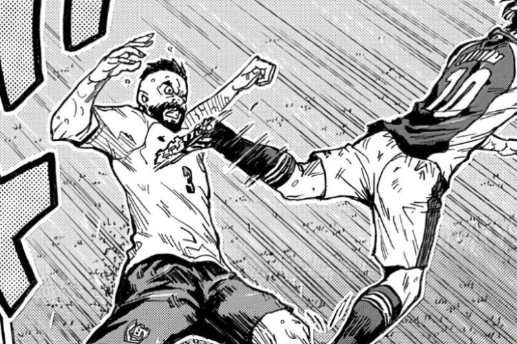 漫画『ジャイアントキリング - Giant Killing』第558話のハイライト達人の必殺キック